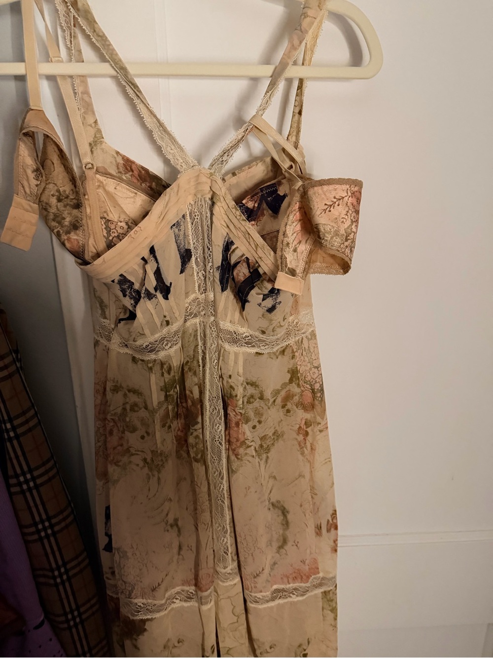 Vintage Galliano  Beige Floral Lace Trim Chemise